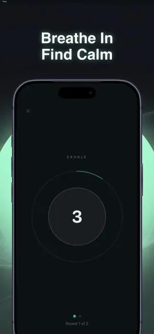 Simple Breathwork breathing session screen with a pulsing circle and breath count